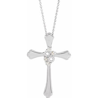Platinum 2-Stone 1/8 CTW Natural Diamond Semi-Set Family Cross 16-18" Necklace