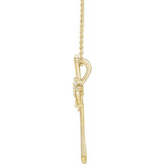 14K Yellow 2-Stone 1/8 CTW Natural Diamond Semi-Set Family Cross 16-18" Necklace