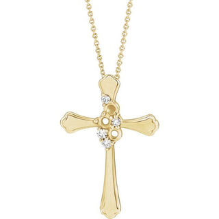 14K Yellow 3-Stone 1/8 CTW Natural Diamond Semi-Set Family Cross 16-18" Necklace