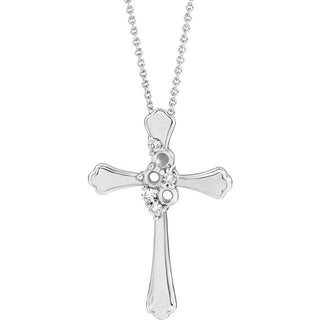 Platinum 3-Stone 1/8 CTW Natural Diamond Semi-Set Family Cross 16-18" Necklace