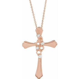 14K Rose 4-Stone 1/8 CTW Natural Diamond Semi-Set Family Cross 16-18" Necklace