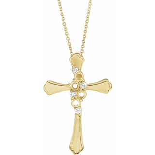 14K Yellow 4-Stone 1/8 CTW Natural Diamond Semi-Set Family Cross 16-18" Necklace