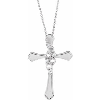 14K White 4-Stone 1/8 CTW Natural Diamond Semi-Set Family Cross 16-18" Necklace