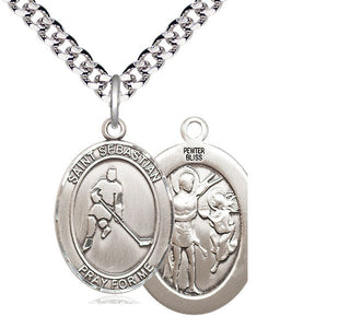 Pewter Saint Sebastian Ice Hockey Medal Catholic Jewelry