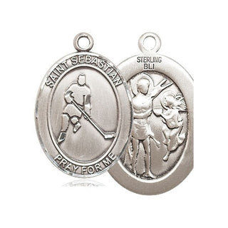 Sterling Silver Saint Sebastian Ice Hockey Medal Catholic Jewelry