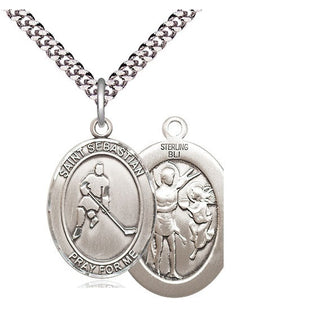 Sterling Silver Saint Sebastian Ice Hockey Medal Catholic Jewelry