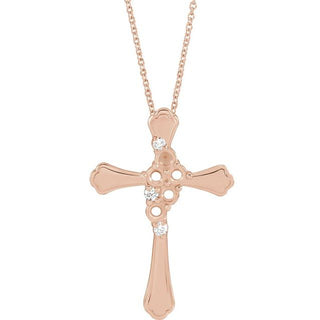 14K Rose 5-Stone .08 CTW Natural Diamond Semi-Set Family Cross 16-18" Necklace
