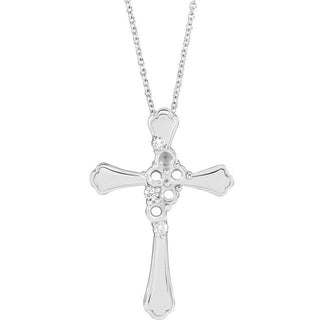 Sterling Silver 5-Stone .08 CTW Natural Diamond Semi-Set Family Cross 16-18" Necklace