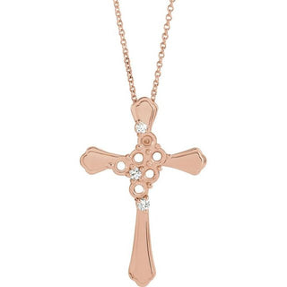 14K Rose 6-Stone .08 CTW Natural Diamond Semi-Set Family Cross 16-18" Necklace
