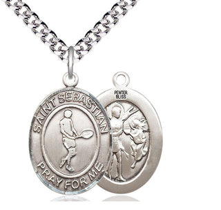 Pewter Saint Sebastian Tennis Medal Catholic Jewelry