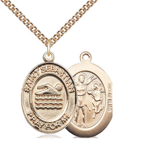 14kt Gold Filled Saint Sebastian Swimming Medal Catholic Jewelry