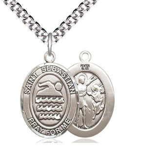 Pewter Saint Sebastian Swimming Medal Catholic Jewelry