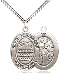 Pewter Saint Sebastian Swimming Medal Catholic Jewelry