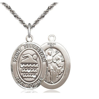 Sterling Silver Saint Sebastian Swimming Medal Catholic Jewelry