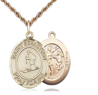 14kt Gold Filled Saint Sebastian Skiing Medal Catholic Jewelry