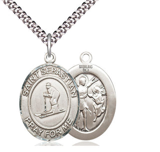Sterling Silver Saint Sebastian Skiing Medal Catholic Jewelry