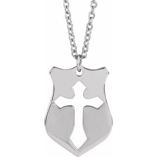 14K White 20.7x15.4 mm  Pierced Cross Shield 20" Necklace