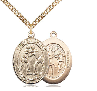 14kt Gold Filled Saint Sebastian Wrestling Medal Catholic Jewelry