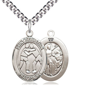 Pewter Saint Sebastian Wrestling Medal Catholic Jewelry