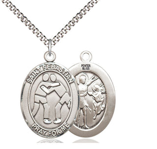 Pewter Saint Sebastian Wrestling Medal Catholic Jewelry