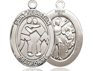 Sterling Silver Saint Sebastian Wrestling Medal Catholic Jewelry