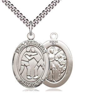 Sterling Silver Saint Sebastian Wrestling Medal Catholic Jewelry