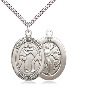 Sterling Silver Saint Sebastian Wrestling Medal Catholic Jewelry