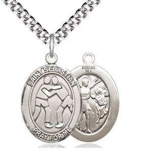 Sterling Silver Saint Sebastian Wrestling Medal Catholic Jewelry