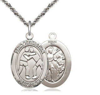 Sterling Silver Saint Sebastian Wrestling Medal Catholic Jewelry