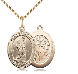 14kt Gold Filled Saint Sebastian Lacrosse Medal Catholic Jewelry