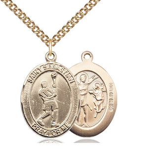 14kt Gold Filled Saint Sebastian Lacrosse Medal Catholic Jewelry