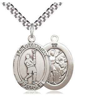 Pewter Saint Sebastian Lacrosse Medal Catholic Jewelry