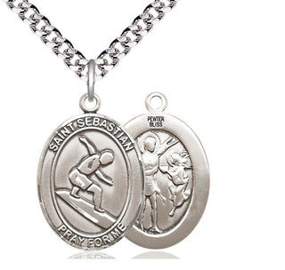Pewter Saint Sebastian Surfing Medal Catholic Jewelry