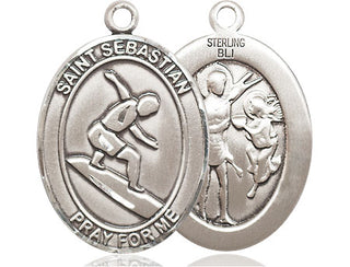 Sterling Silver Saint Sebastian Surfing Medal Catholic Jewelry