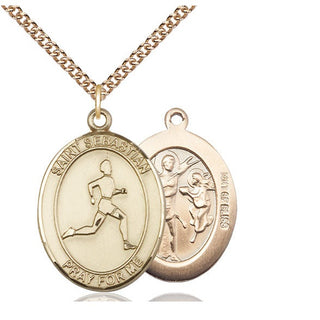 14kt Gold Filled Saint Sebastian Track and Field Medal Catholic Jewelry