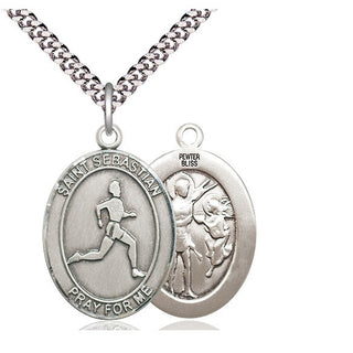 Pewter Saint Sebastian Track and Field Medal Catholic Jewelry