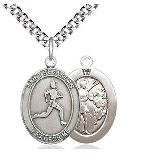 Pewter Saint Sebastian Track and Field Medal Catholic Jewelry