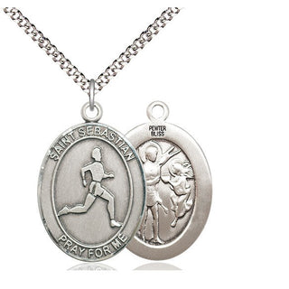 Pewter Saint Sebastian Track and Field Medal Catholic Jewelry