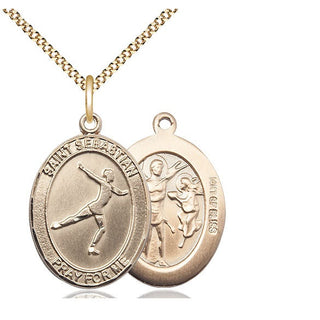 14kt Gold Filled Saint Sebastian Figure Skating Medal Catholic Jewelry