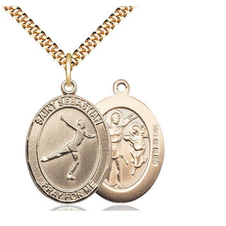 14kt Gold Filled Saint Sebastian Figure Skating Medal Catholic Jewelry