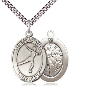 Pewter Saint Sebastian Figure Skating Medal Catholic Jewelry