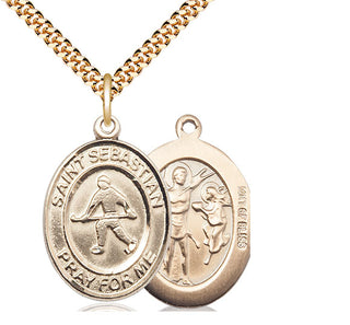 14kt Gold Filled Saint Sebastian Field Hockey Medal Catholic Jewelry