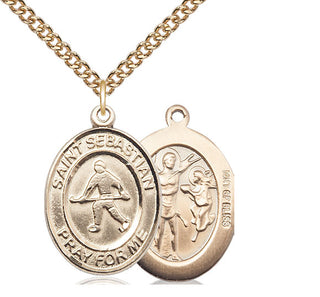 14kt Gold Filled Saint Sebastian Field Hockey Medal Catholic Jewelry