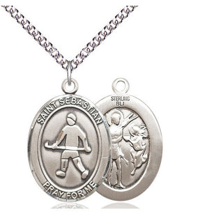 Sterling Silver Saint Sebastian Field Hockey Medal Catholic Jewelry