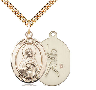 14kt Gold Filled Saint Rita Baseball Medal Catholic Jewelry