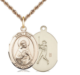 14kt Gold Filled Saint Rita Baseball Medal Catholic Jewelry