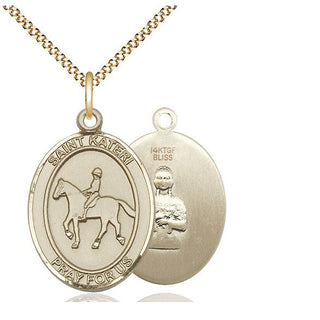 14kt Gold Filled Saint Kateri Equestrian Medal Catholic Jewelry