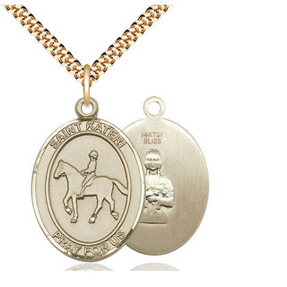 14kt Gold Filled Saint Kateri Equestrian Medal Catholic Jewelry