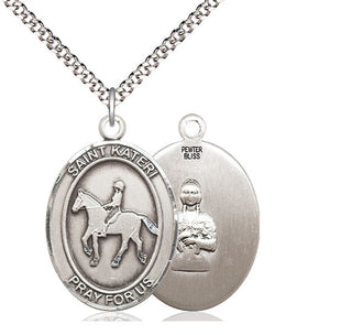 Pewter Saint Kateri Equestrian Medal Catholic Jewelry