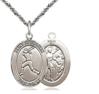 Sterling Silver Saint Sebastian  Softball Medal Catholic Jewelry